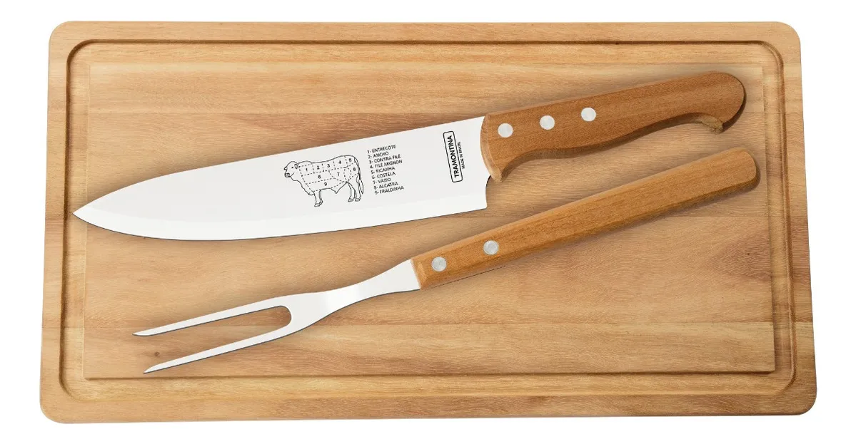 Kit Churrasco Tramontina 3 Peças com Tábua